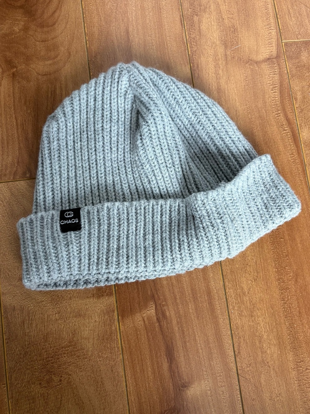 CHAOS Light Gray Ribbed Knit Beanie